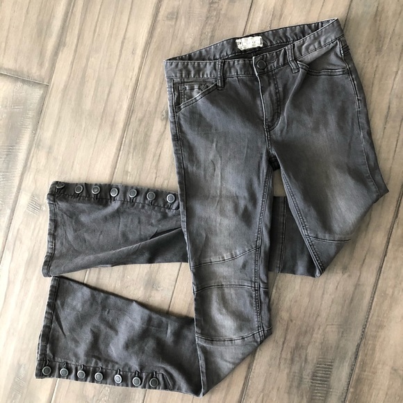 Free People Denim - Free People Black Moto Bell Bottom Jeans - Size 26